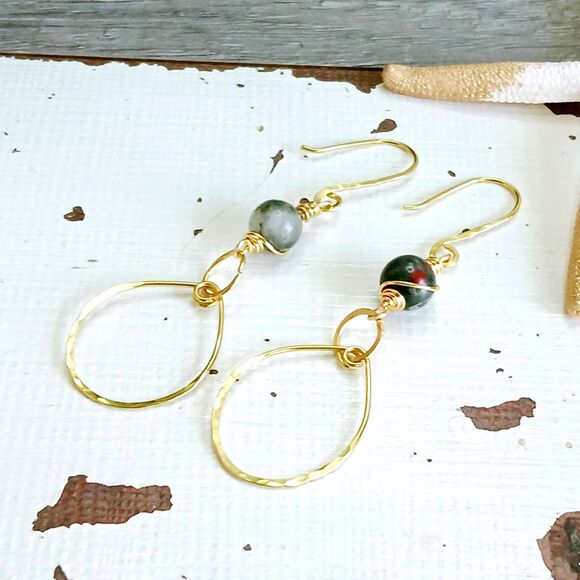 BOGO EARRINGS Bloodstone Crystal Beaded Dangle Earrings, Boho Statement 2.5" - Picture 3 of 6